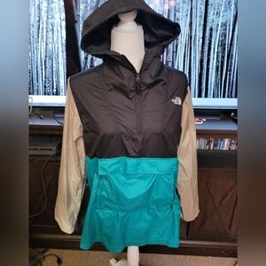 The North Face Black Teal Anorak Utility Jacket with Beige Sleeves